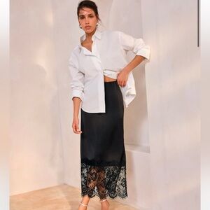 WOMEN’s CHELSEA 28 BLACK LACE SILK SLIP/SKIRT COQUETTE GIRL WHIMSIGOTH SEXY EUC